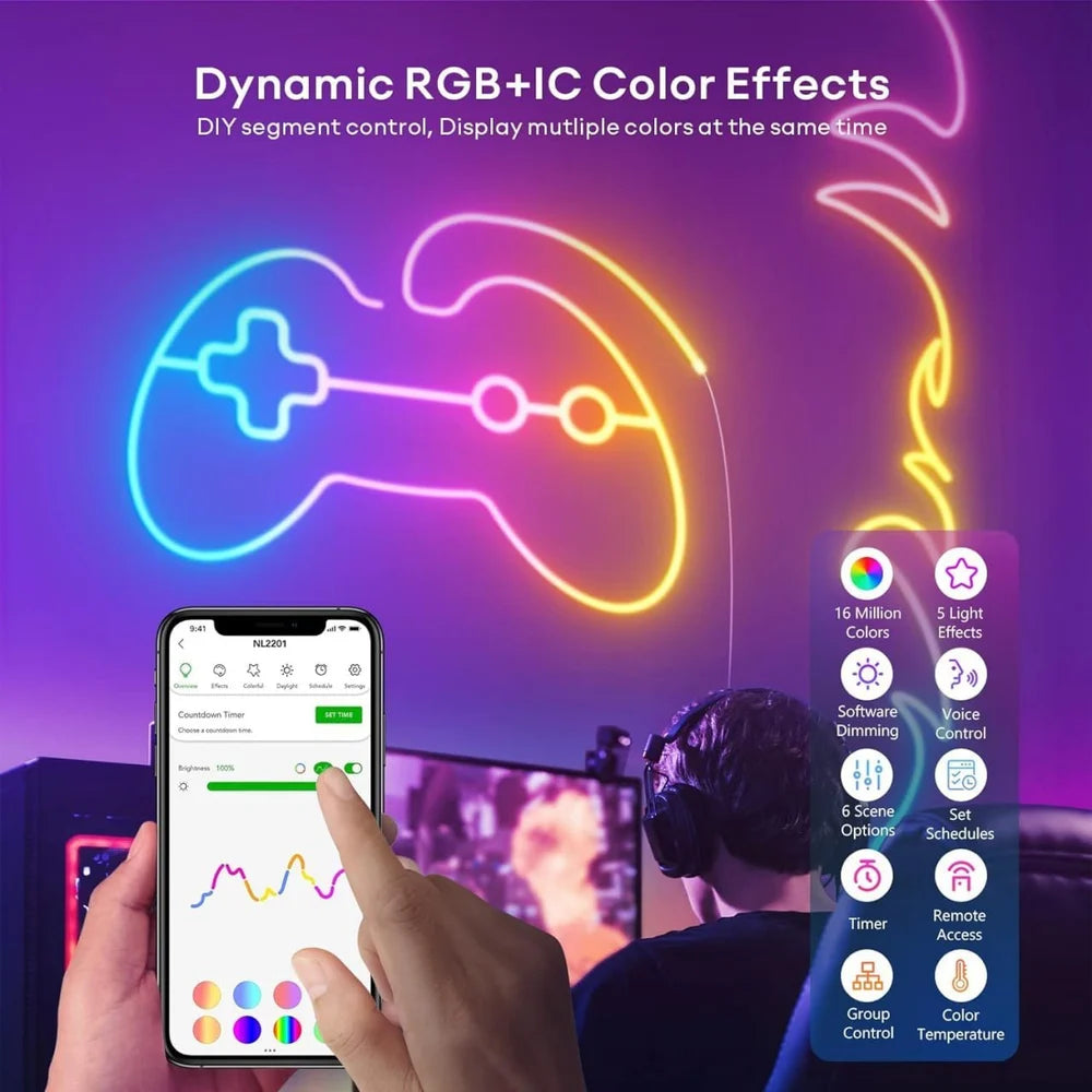Neon Rope Lights RGB LED Strip App Control Music Sync
